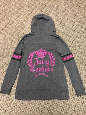 Juicy Couture Charcoal Gray Zip Up Hoodie with Hot Pink Glitter Logo Size S